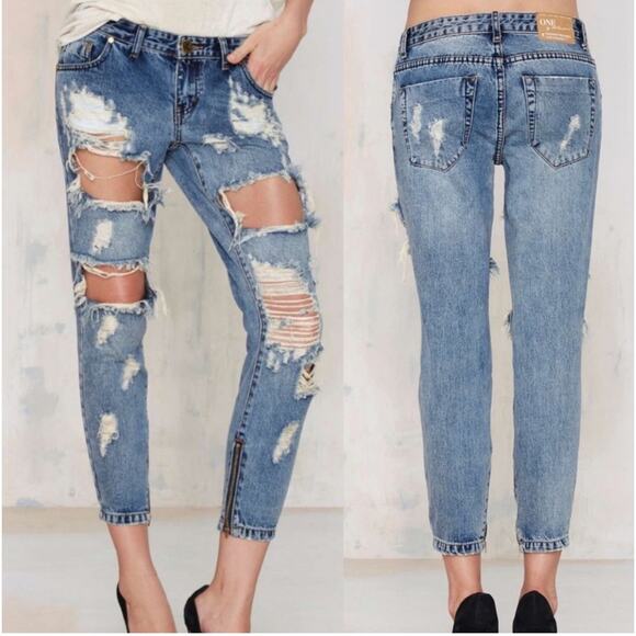 One Teaspoon Trashed Free-birds Denim Jeans Size 25 - Picture 3 of 14